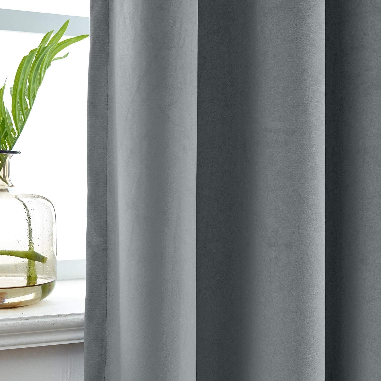 Drapifytex Velvet Blackout Back Tab Rod Pocket Curtains Natural Gray 50W x 102L Window Panels for Living Room Set of 2 Solid Door Panels