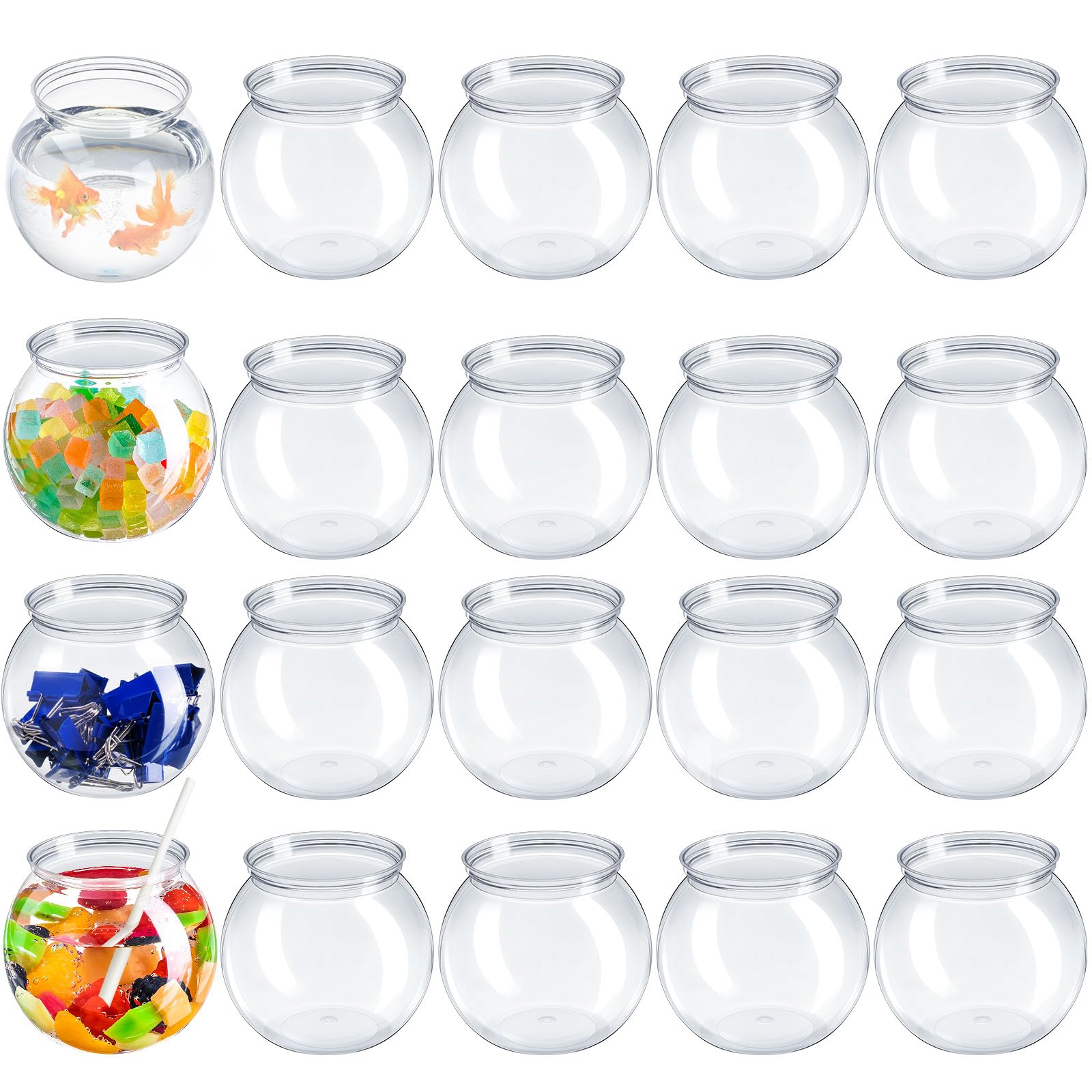 Eccliy 24 Pcs Clear Fish Bowls with Straws Ball Shape Plastic Bowl for Drinks Summer Drink Cups Unbreakable Goldfish Bowl for Christmas Candy Table Centerpieces Party Favors (27 oz)