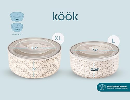 Vista 8 de KooK Tazones para servir, con tapas, cuencos de cerámica para anidar, juego de 4, en relieve, cocina, preparación, apilables, regalo, aptos