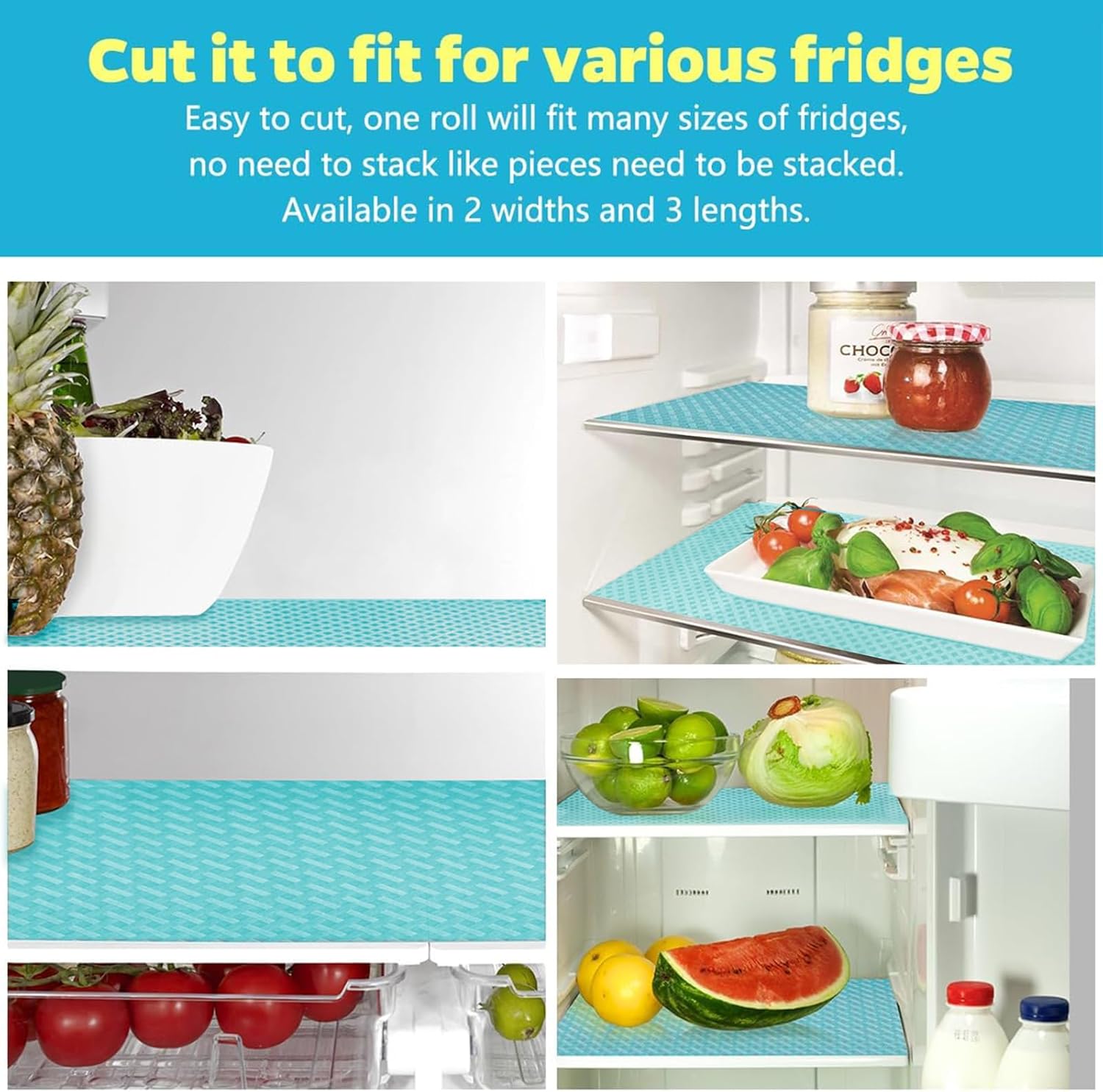 Bloss Refrigerator Liners for Shelves/Refrigerator Mats Liners/Washable Fridge Liners/Wire Shelf Liner, Drawer Liners (Blue, 18"x 236")