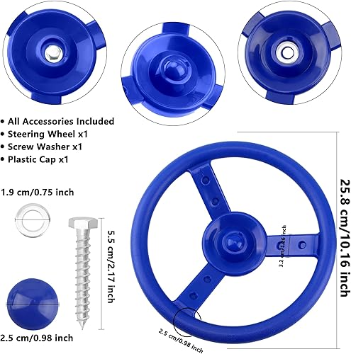 Miniatura 2 de Juego de accesorios de volante de plástico para patio trasero, casa de árbol, parque infantil, gimnasio de selva (1, azul)