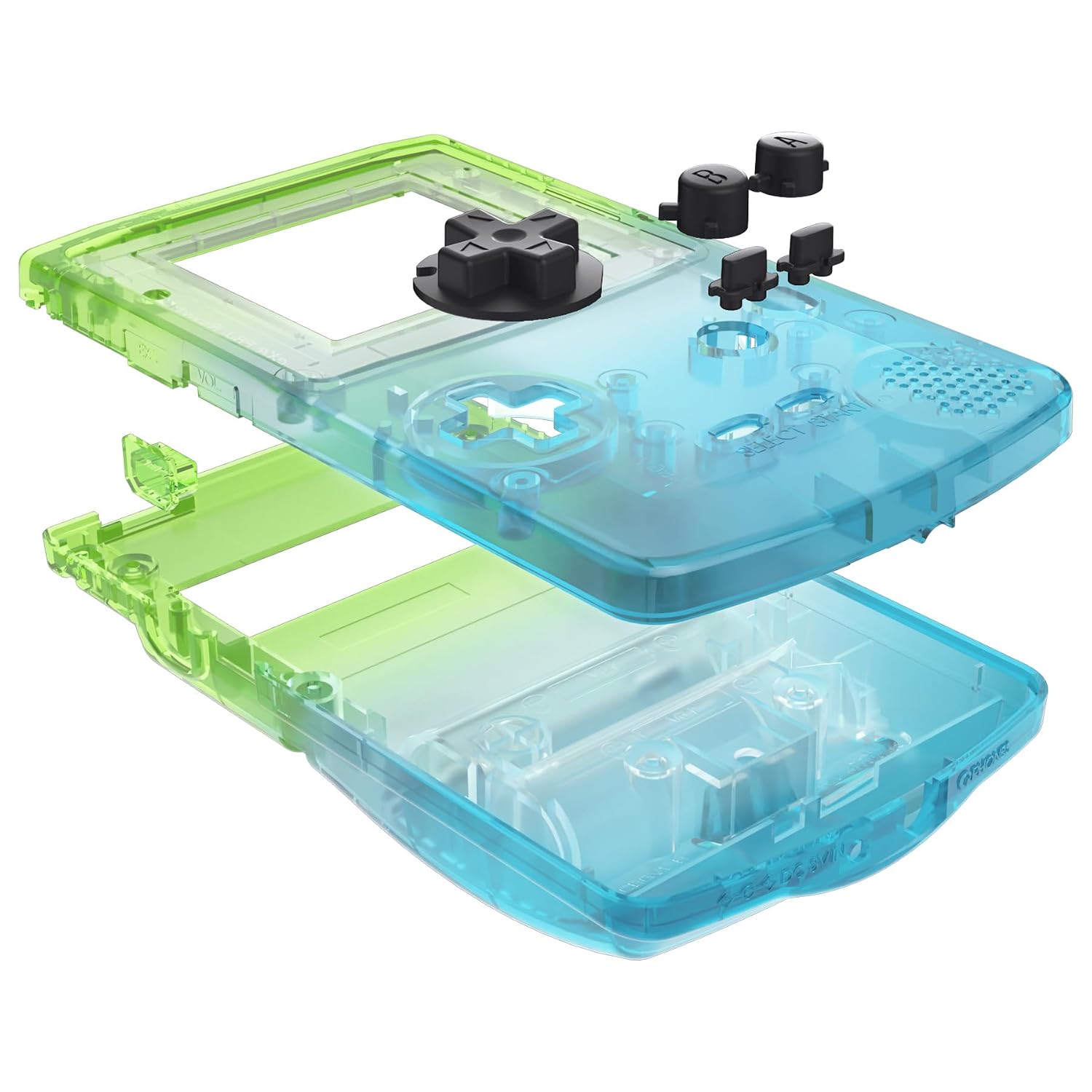 IPS Ready Upgraded eXtremeRate Gradient Translucent Green Blue Replacement Shell Full Housing Cover Buttons for Gameboy Color – Fit for OSD IPS & Regular IPS & Standard LCD – Not Console & IPS Screen