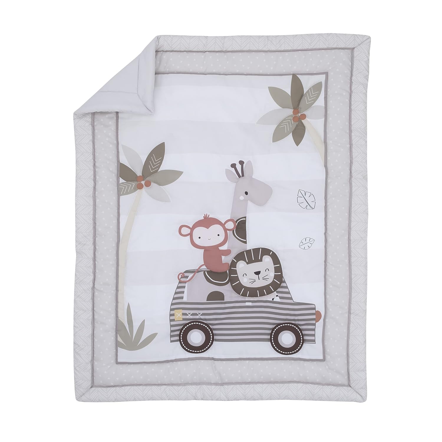 NoJo Jungle Ride Grey, White & Brown, Monkey, Giraffe & Lion 3Piece Nursery Mini Crib Bedding Set - Comforter, Two Fitted Mini Crib Sheets, Grey, White, Tan , Full : Baby