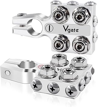 Vgate 12-Way AGM Post Terminal Ends, Battery Terminal Connector Clamps, 8AWG up to 4/0XL AWG Gauge, Positive & Negative for SAE/DIN/EN Tapered Top Post