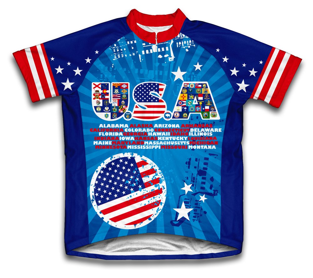 ScudoPro USA All State Flags Short Sleeve Cycling Jersey for Youth - Size M