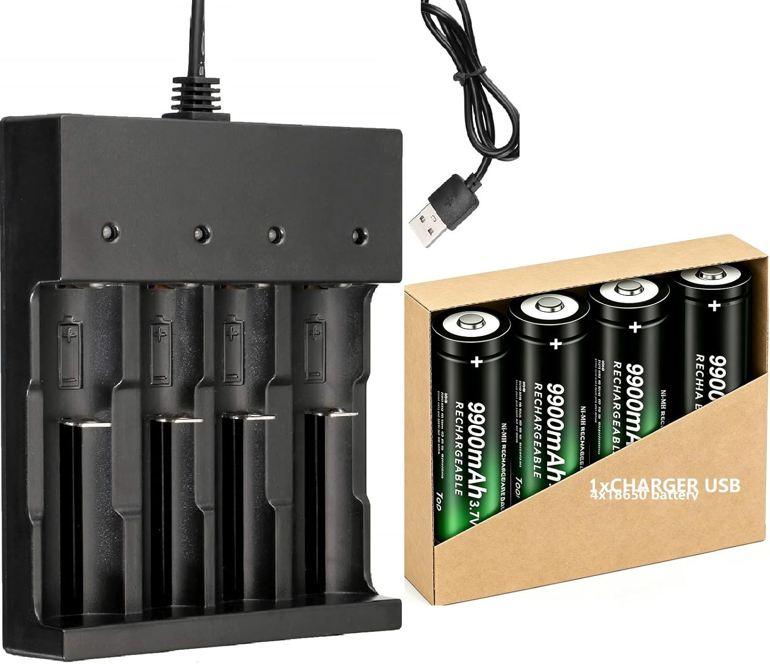 6pcs NiMH Rechargeable Battery Universal Charger 4 Bay for Headlamps Flashlight Small Fan etc(Button Top)