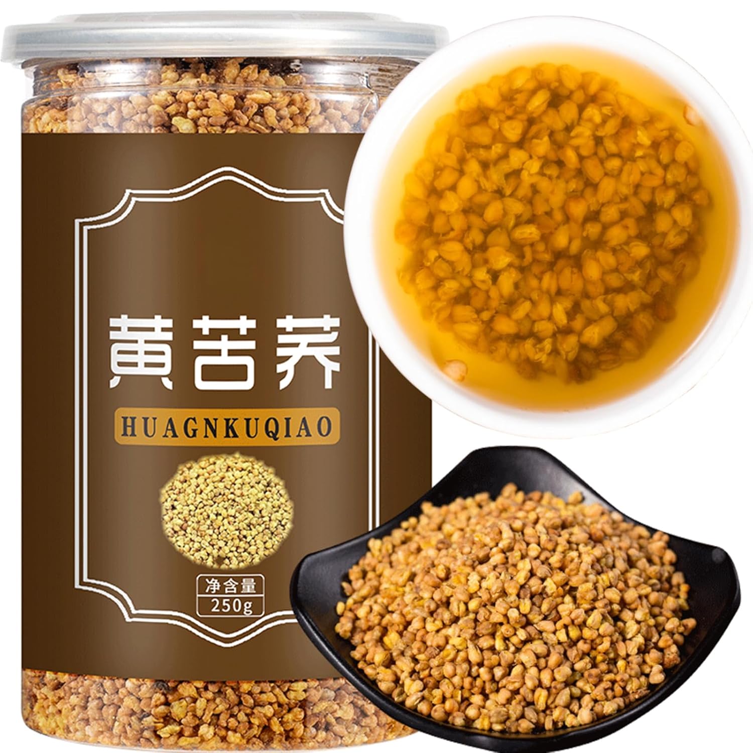 250g Roasted Buckwheat Tea, 100% Natural Gluten-Free Whole Grain, Caffeine-Free Herbal Tea, Nutty Aroma, Hot & Cold Brew for Daily, Office & Evening Relaxation