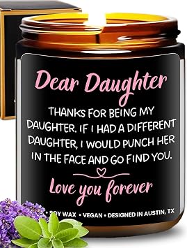 Funny Daughter Candle, Best Daughter Gifts from Mom, Unique to My Daughter Gifts from Dad, Ideal Birthday Presents for Her Adult, Mothers Day, Christmas, Gift-Ready
