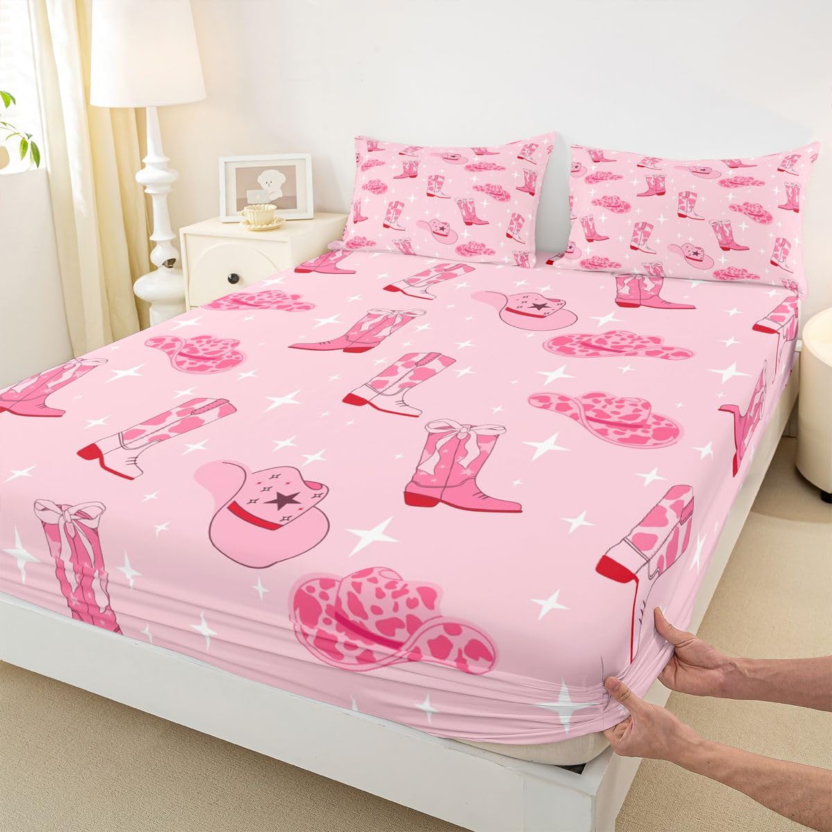 Parure de lit vache rose anti-plis Manfei pour un lit double toujours net