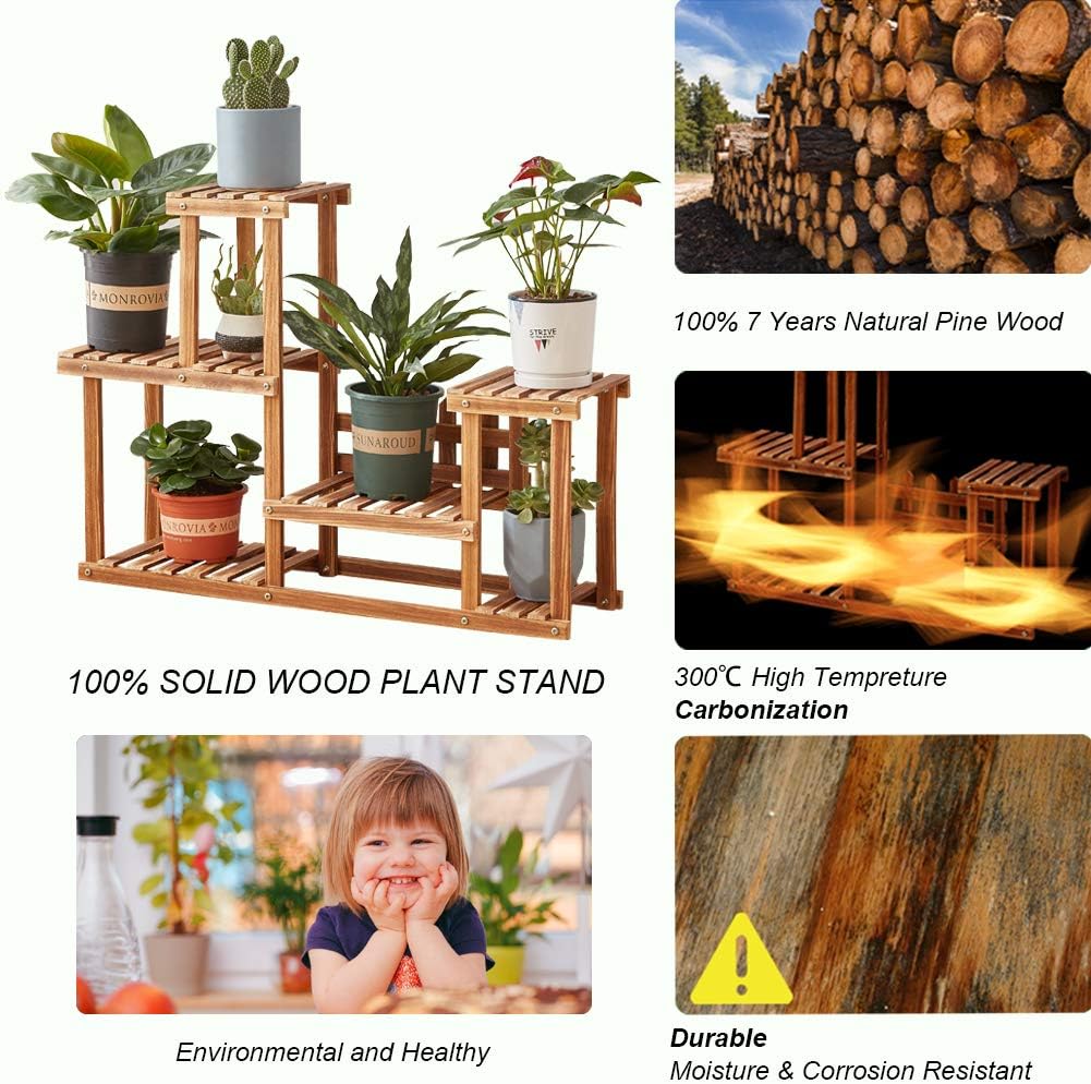 Plant Stand,Homchwell Pine Wood Plant Stand Indoor Outdoor Multi Layer Flower Shelf Rack Higher and Lower Plant Holder for Patio Garden, Living Room, Corner Balcony and Bedroom (7-9Flowerpots) : Patio, Lawn & Garden