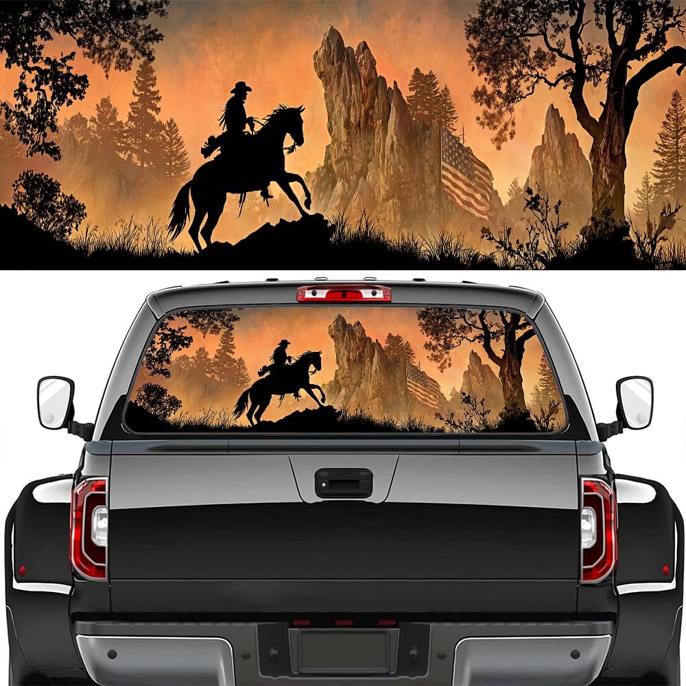 Ocean Sunset Horse Truck Rear Window Graphic Decals, Fantasy Animal Sea View Pickup Car Window Stickers Truck Back Window Film Decal for Trucks SUV 66 x 22 inch