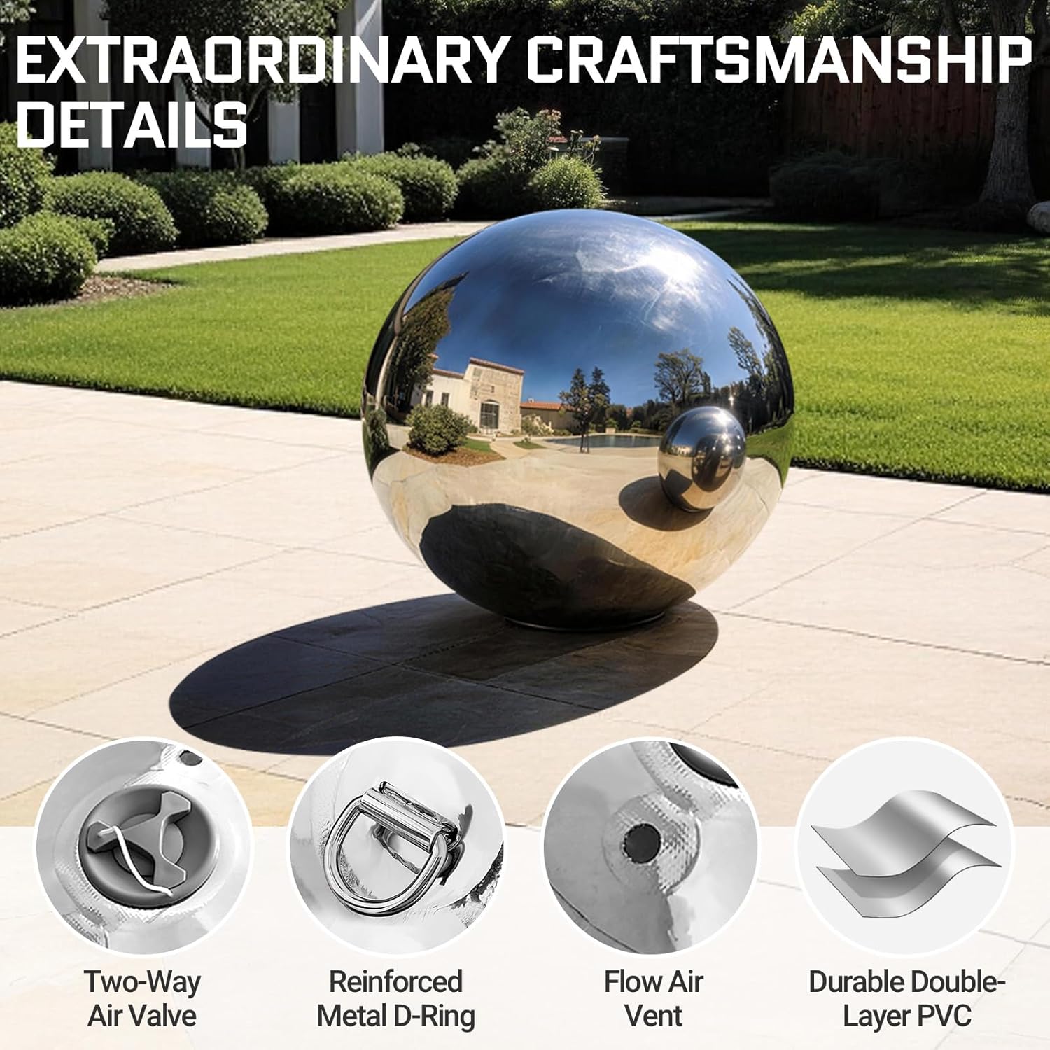 OZIS 40inch Giant Inflatable Mirror Ball for Hanging&Standing PVC Airtight Disco Bubble Balloon For Wedding Event Nightclub Stage Party Decor 1 Piece (Silver)