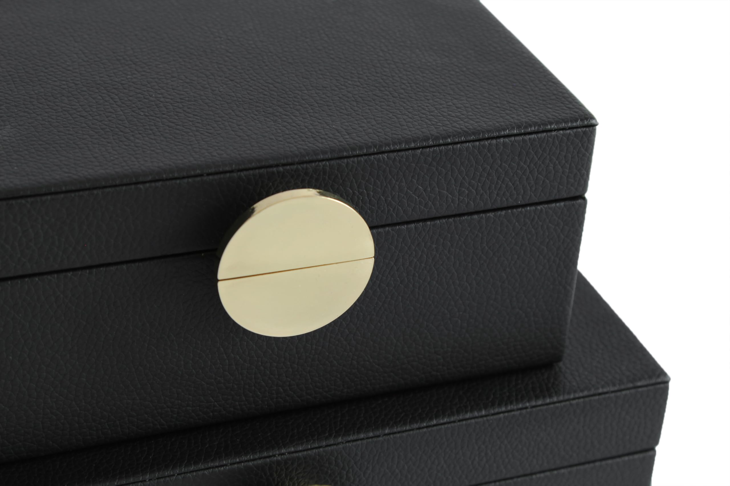 HofferRuffer Schmuckkästchen 2er Set Schwarz, Schmuckbox aus Kunstleder mit Goldfarbenen Beschlägen, Schmuckkasten für Halsketten, Ringe, Armbänder, Uhren, Sonnenbrillen und Wertsachen