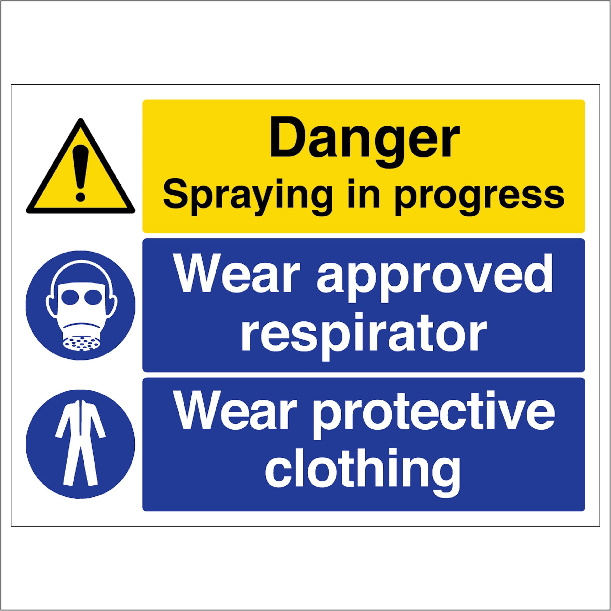 V Safety Danger Spraying In Progress - Large Landscape 400 x 300 mm - Glow In The Dark 1mm Rigid Plastic Safety Sign
