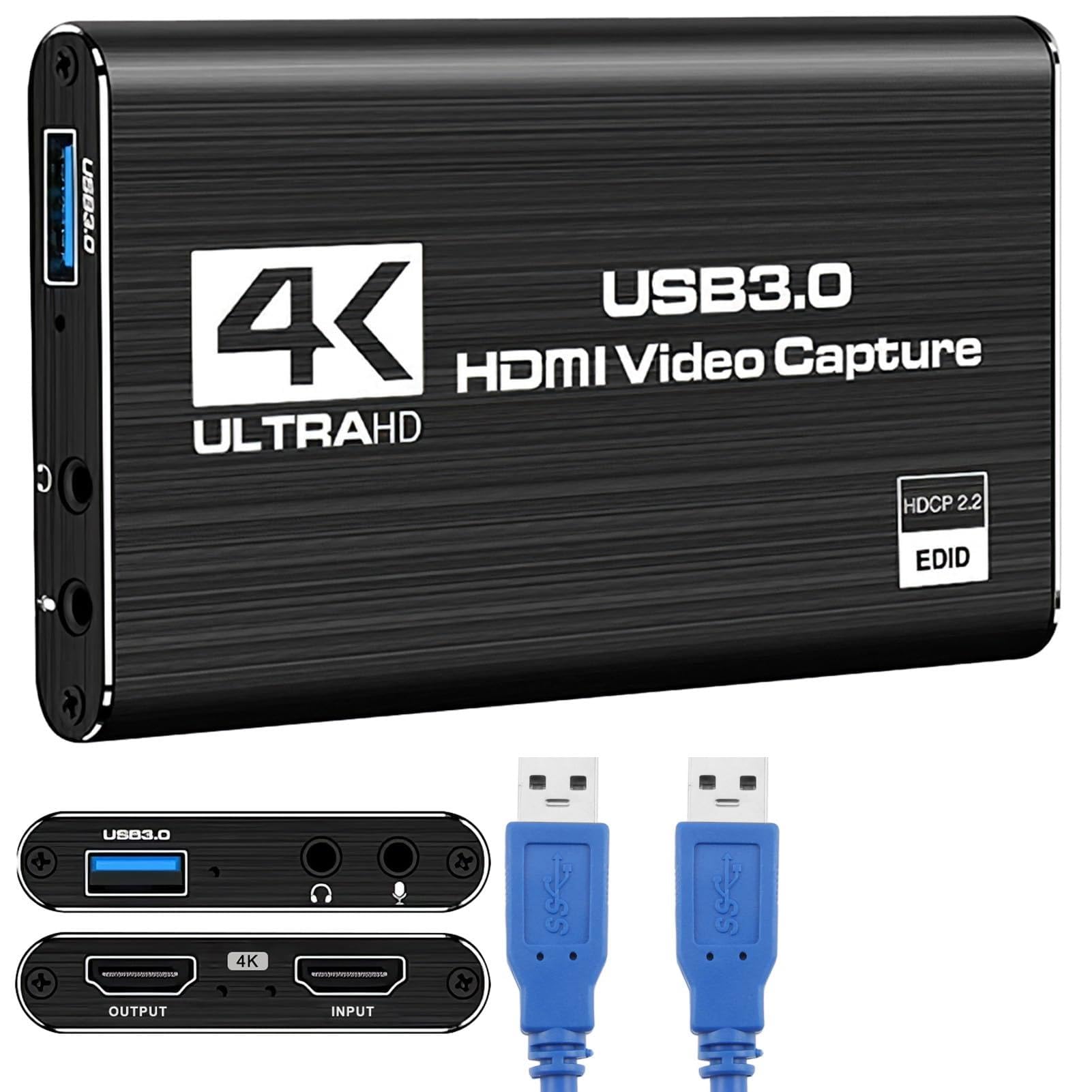 Tarjeta de captura de video HDMI 4K para transmisión, Full HD 1080P 60FPS USB 3.0 tarjeta de captura de audio y video para Nintendo Switch PS5 Xbox 3ds PS4 PC cámara OBS