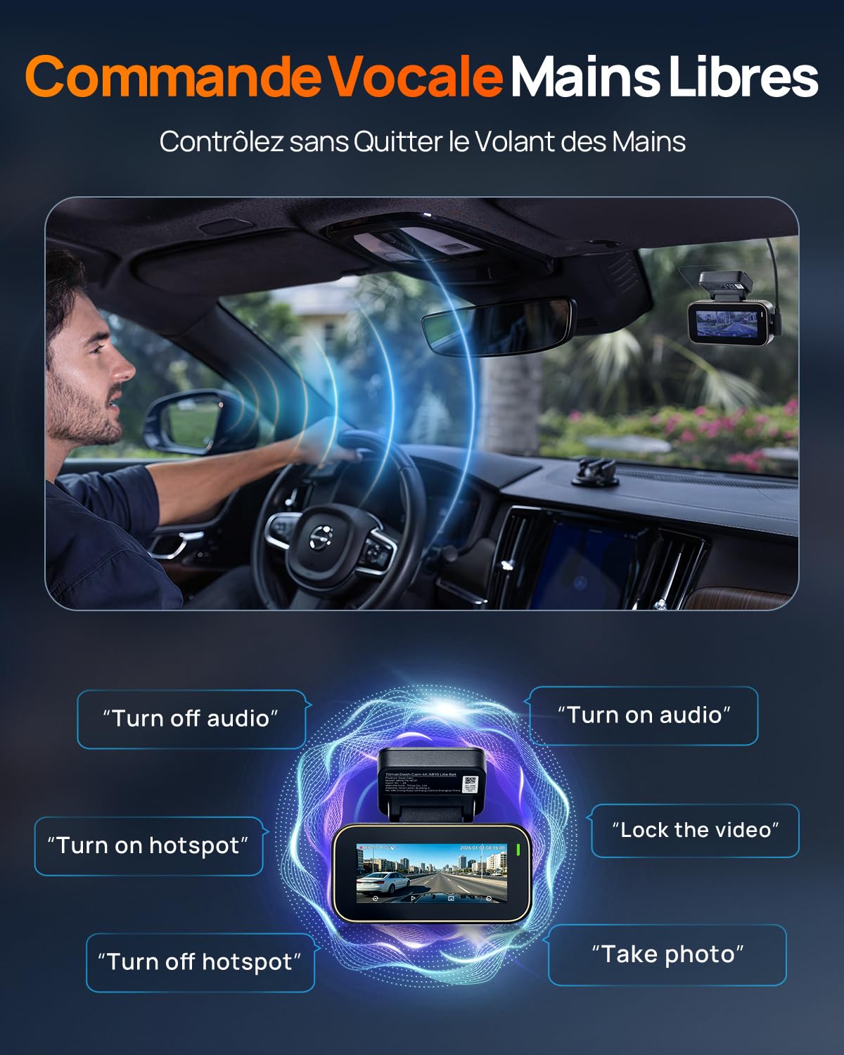 70mai Dashcam Voiture Avant et Arrière A810 Lite , 4K Dash Cam Compatible 4G LTE WiFi 6 5GHz, Vision Nocturne HDR, Mode Stationnement 24H, Suivi GPS, Verrouillage d’Urgence, Enregistrement en Boucle