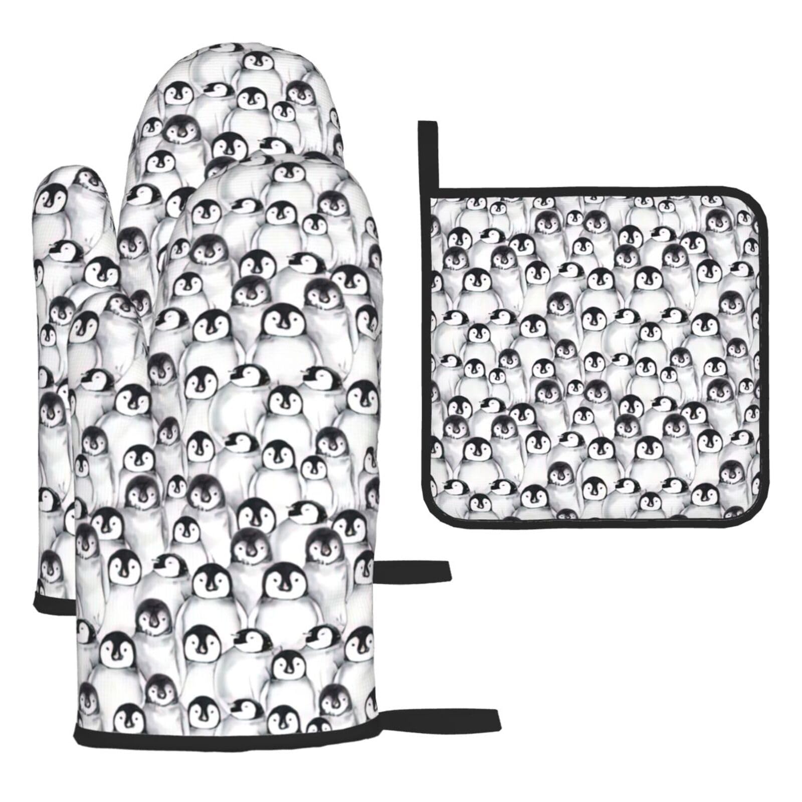 Yyoretp Black Cute Penguins Sketch Print Oven Mitts And Potholders Bbq Gloves-Oven Mitts And Pot Holders For Cooking Baking