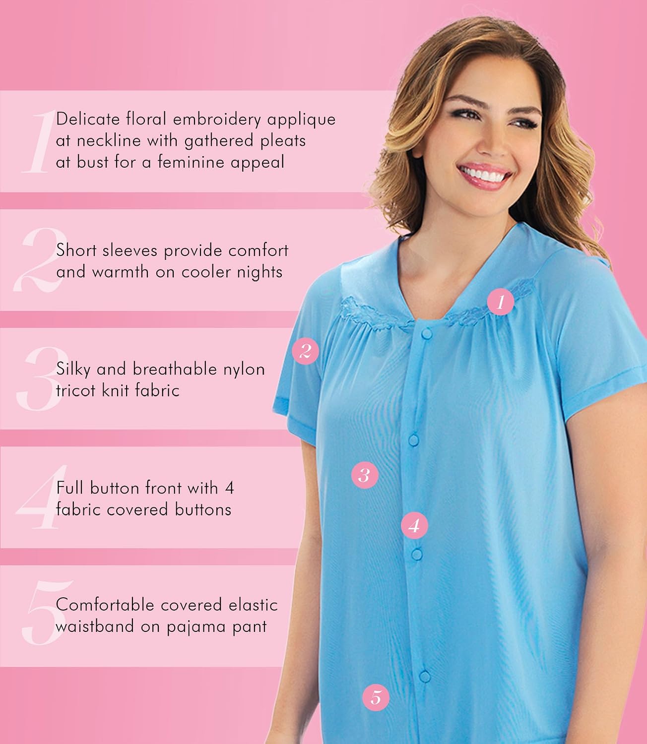 Exquisite Form 90107 Women's Nylon Tricot Short Sleeve Matching Pajama Set
