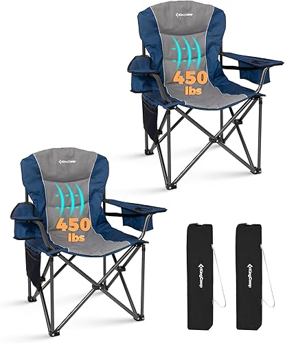 Miniatura 46 de KingCamp silla plegable de gran tamaño para campamento con soporte lumbar, silla ergonómica acolchada con reposabrazos, alta resistencia, con bolsa