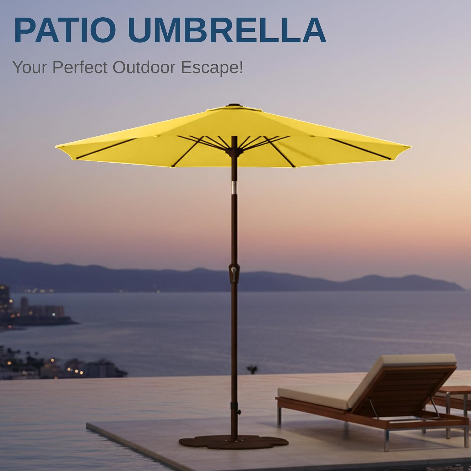 9ft Patio Umbrella with Push Button Tilt and Crank,Outdoor Market Table Umbrella UV Protection 8 Sturdy Ribs for Backyard,Garden,Pool,Deck
