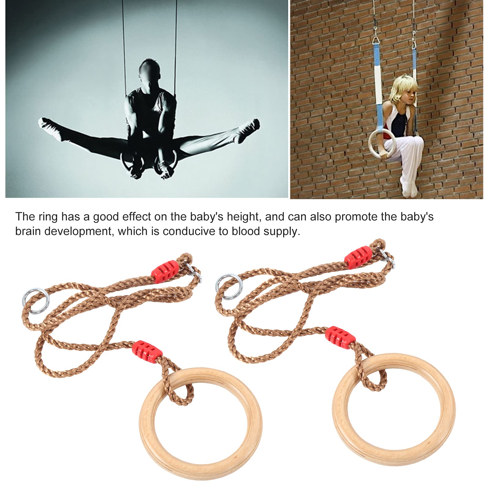 2 szt. Fitness Drewniany pierścień do Gimnastyki z liną, Sport dla Dzieci Drewniane Huśtawki Pierścienie Gimnastyka pierścień Huśtawki Liny Sprzęt do ćwiczeń dla Dzieci ćwiczenia