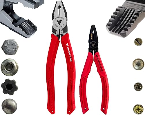 VAMPLIERS Juego de 2 alicates extractores de tornillos. Fabricado en Japón alicates Linesman de 8 pulgadas + alicates multiusos de óxido negro de
