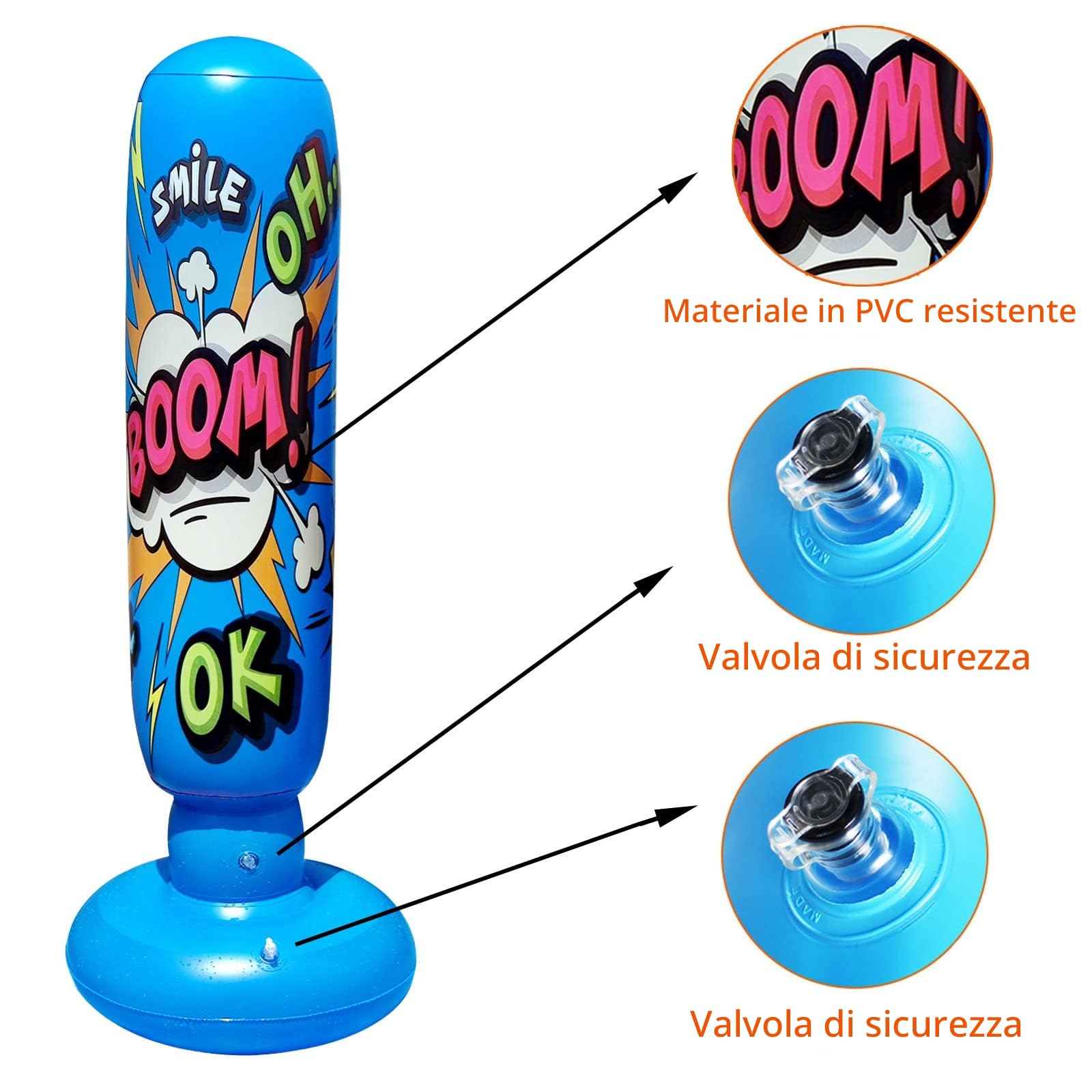 Kids Punching Bag Free Standing Inflatable Boxing Bag Freestanding Punch Bag for Boys Girls Practice Karate, Taekwondo, MMA and Exercise Stress Relief