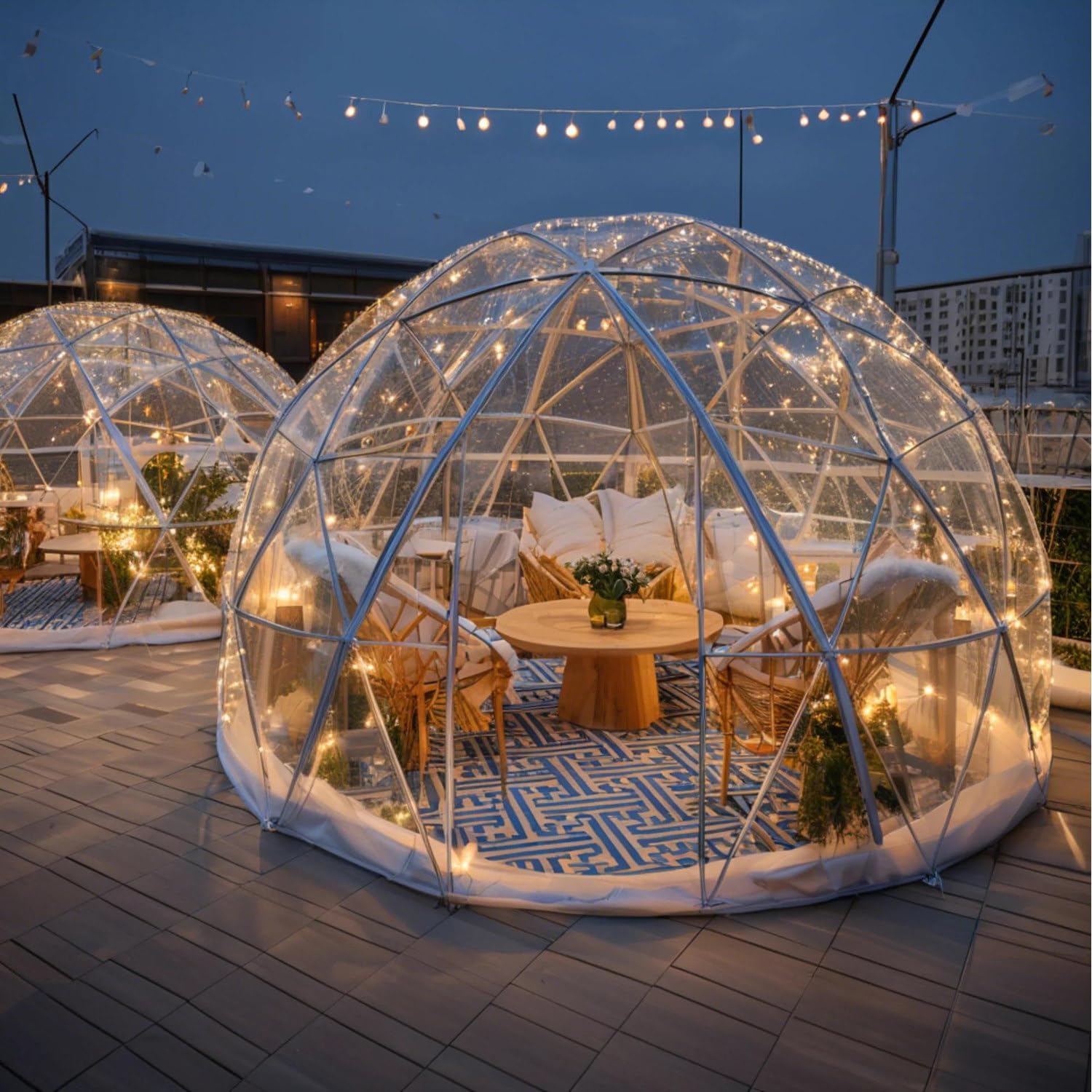 Odporne deszcz igloo ogrodowe,odporne warunki atmosferyczne,wytrzymała konstrukcja geodezyjna 10metrowymi lampkami LED kształcie gwiazdek,prefabrykowany schron zewnętrzny surową zimę upalne 12FT