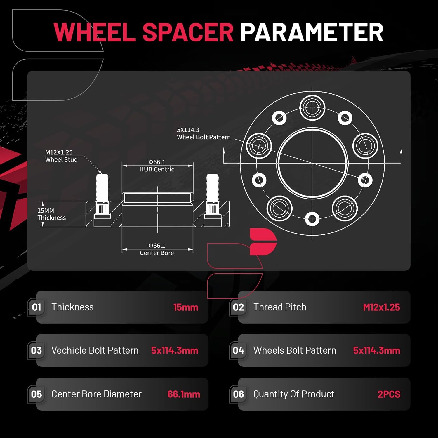 BDFHYK 5x114.3mm Spacers 15MM 5x4.5 Hubcentric Wheel Spacer Compatible with Nissan 300ZX 350Z 370Z Altima Leopard FX35 G35 S14 G37, Forged 5 Lug Wheel Adapters M12x1.25 & 66.1mm Hub Bore, Set of 2