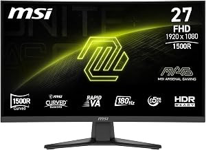 MSI MAG 275CQF E18 27-inch 2560 x 1440 (QHD) Moniteur de jeux, 180Hz, Système adaptatif, HDR Prêt. HDMI, VGA Port,VESA Montable, Tilt, 4-Side Lunette mince, 0.5ms, Noir