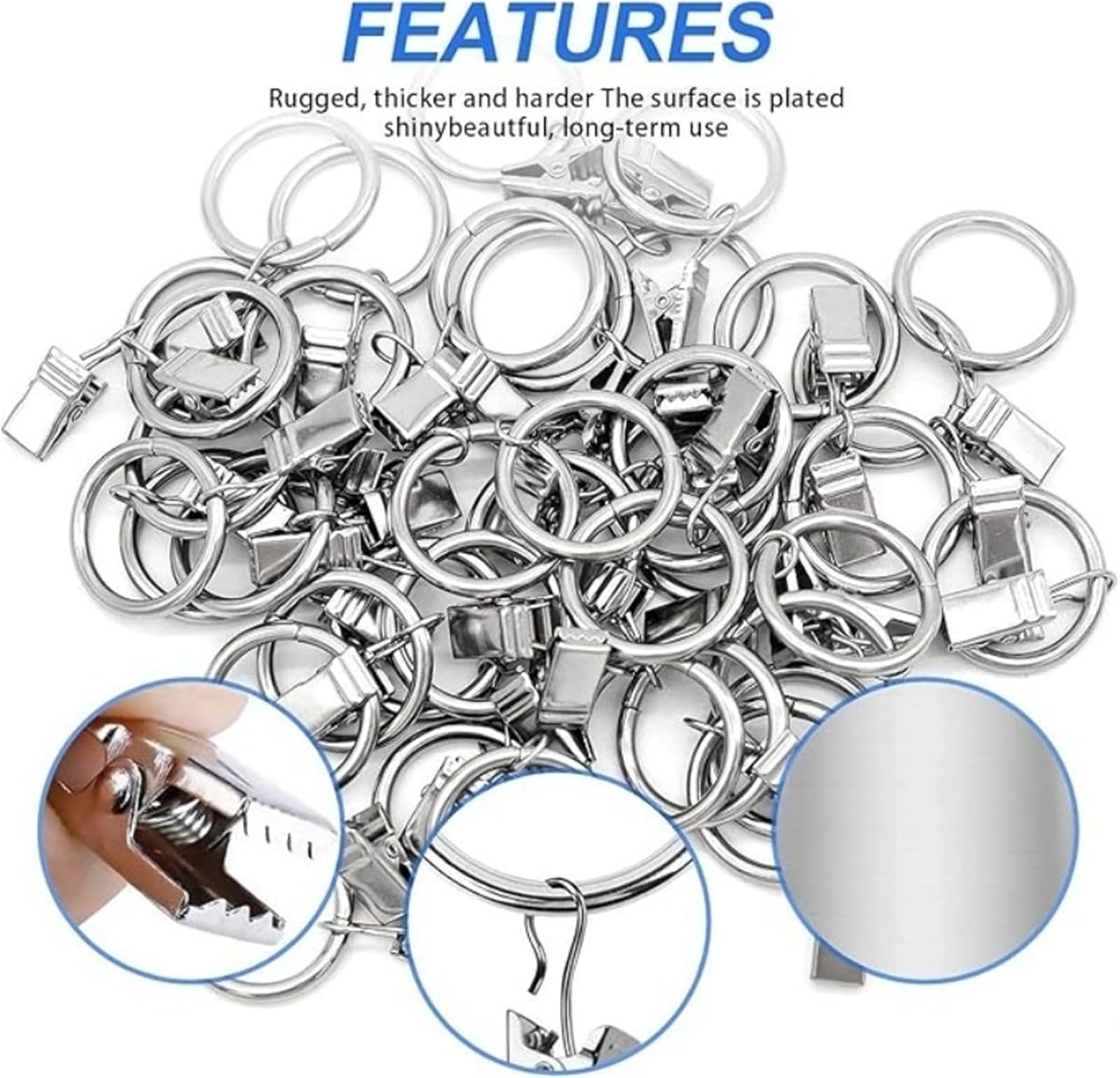 Duschvorhangringe Vorhangringe Clips Dusche Metall Fotos hängen Klemme Stange Clip Kleiderbügel Badezimmer Haken(Black-32mm,50pcs)