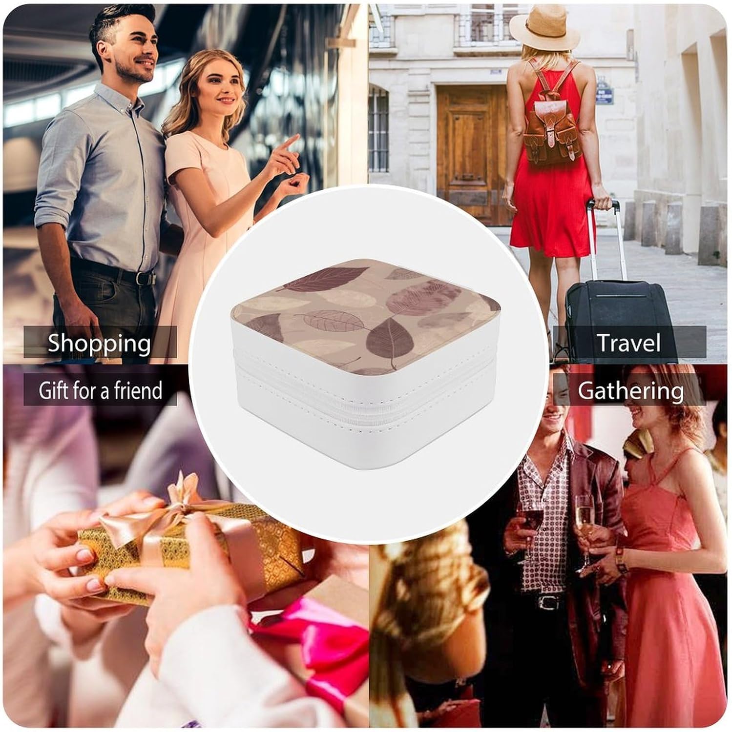 Light Maroon And Gray Jewelry Box for Women Portable PU Leather Mini Jewelry Travel Case Multiple Compartments Jewelry Organizer Large Capacity Jewelry Tray for Necklace Ring image 5