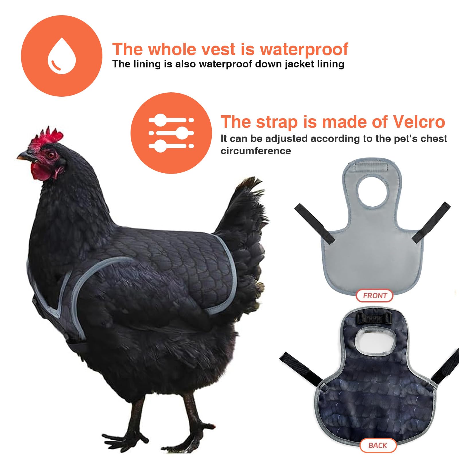 Lot de 2 selles de poulet pour poules, protection du dos de poule, tabliers confortables et légers pour poules (noir)