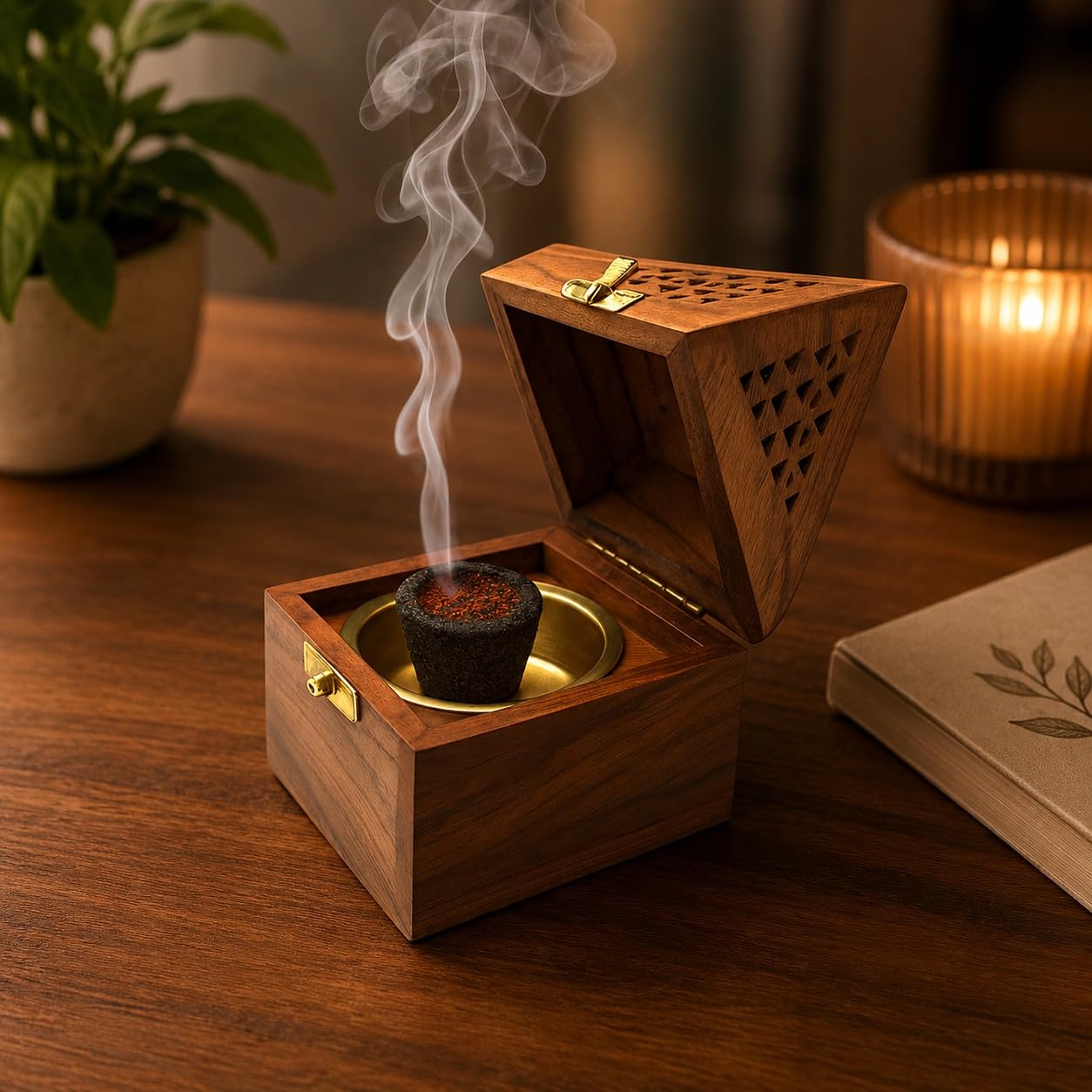 Wooden Sambrani Dhoop Stand | Premium Incense Holder for Agarbatti, Dhoop Cups, Loban & Bakhoor | Wooden Dhup Dani | Incense Stick Holder for Home Mandir, Pooja Room & Temple Decor-image-18