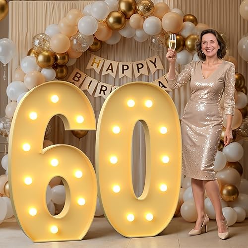 Miniatura 180 de Números iluminados grandes de 4 pies, números de marquesina 2 para decoraciones de cumpleaños de 21 para niños y niñas, números gigantes iluminados