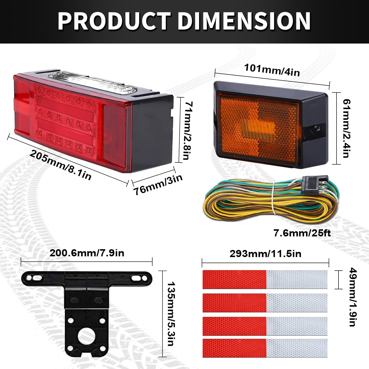 Submersible Boat Trailer Light Kit with Halo Light Strip - Super Bright 12V LED Utility Brake Turn Tail Lights for RV, Truck, Marine, Snowmobile Under 80" - IP68 Waterproof