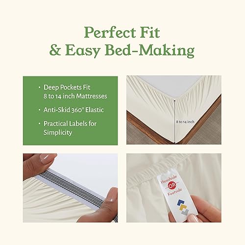 Vista 30 de California Design Den - Juego de sábanas tamaño individual, percal de 100% algodón orgánico fresco y suave, con esquinas profundas, transpirables