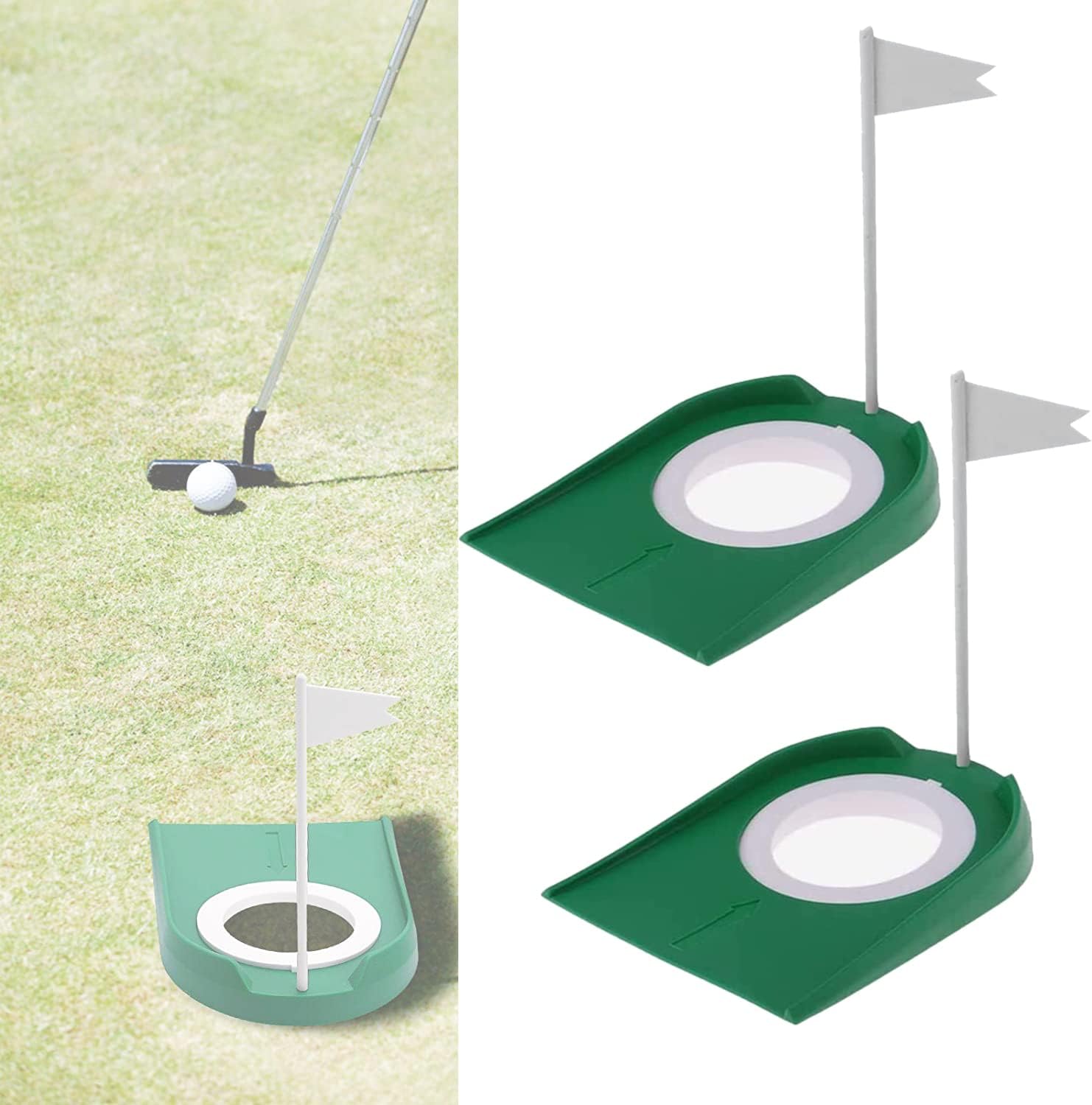 Golf Practice Putting Cup With Flag, Plastic Hole Training Aids, Indoor Outdoor Putter Regulation For Home Office Garage Yard, 2 Pack
