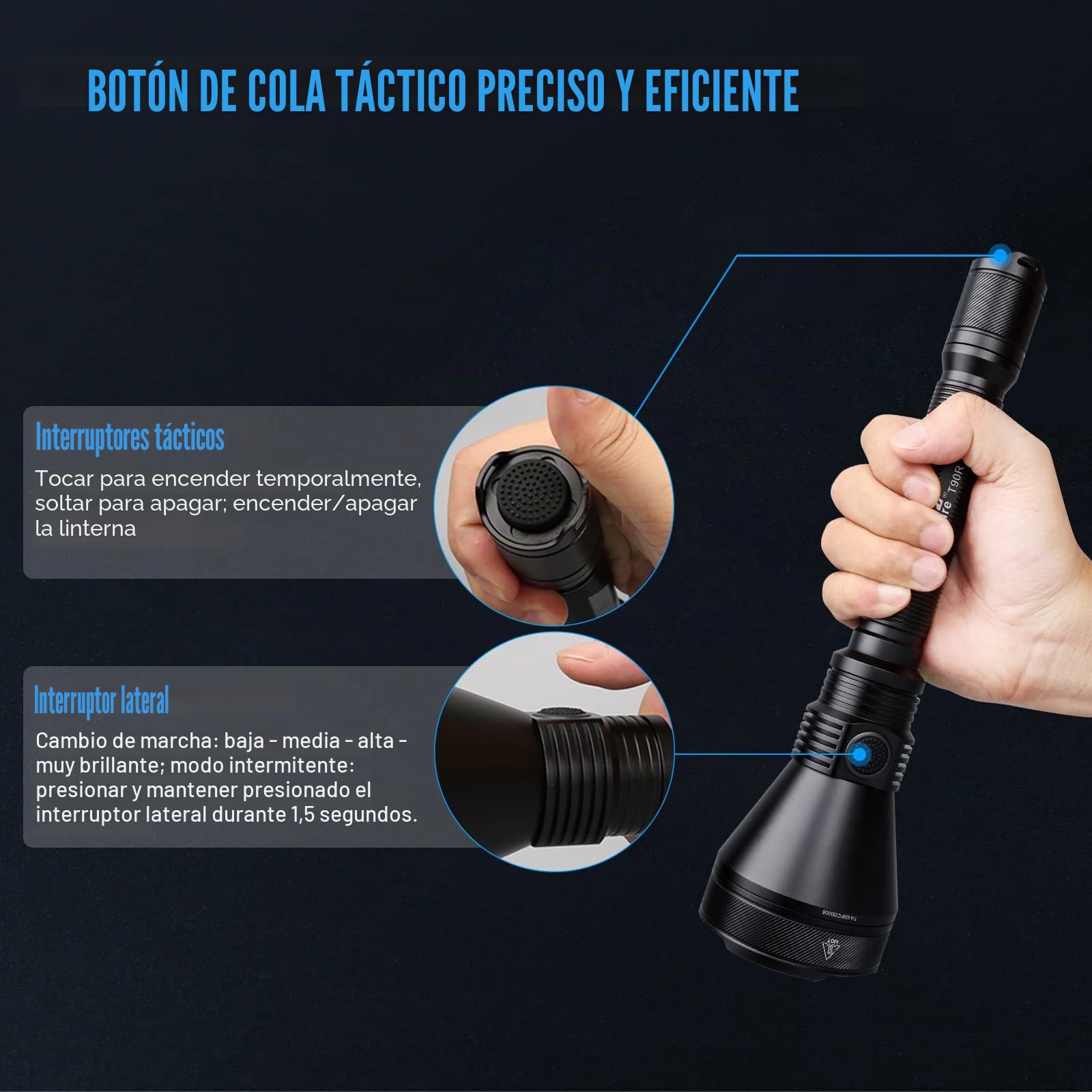 TrustFire T90R Kit de linterna de caza LED de alta potencia 4800 lúmenes, linterna táctica recargable de largo alcance 1600 metros Super brillante impermeable para búsqueda y rescate de caza
