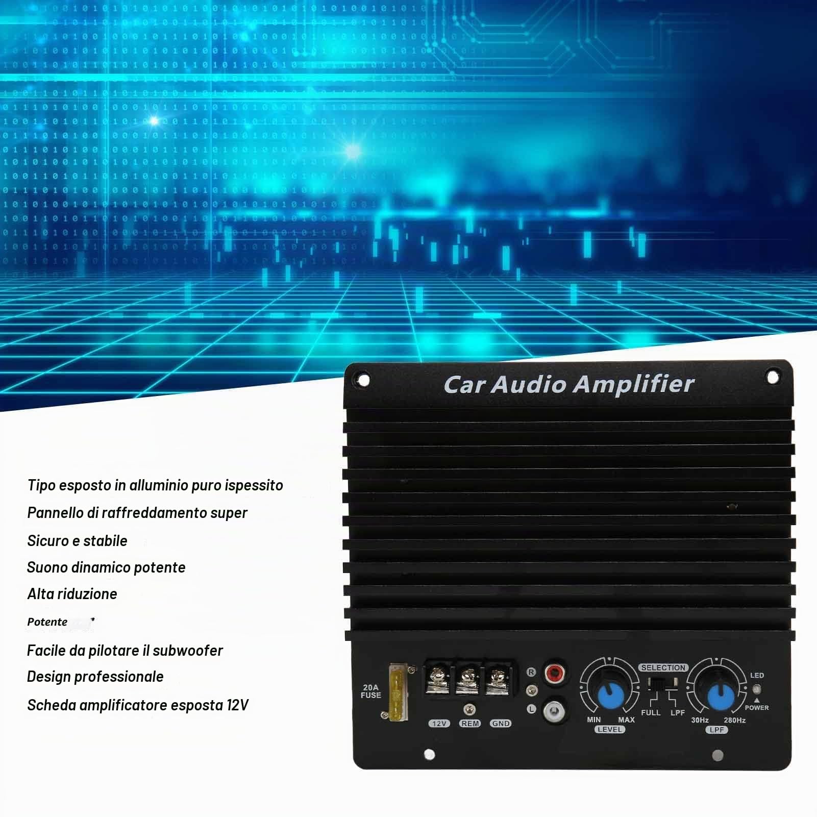Scheda Amplificatore Audio per Auto, Scheda Amplificatore Subwoofer 12V Amplificatore Subwoofer Amplificatore Piastra Subwoofer in Lega di Alluminio per Veicoli
