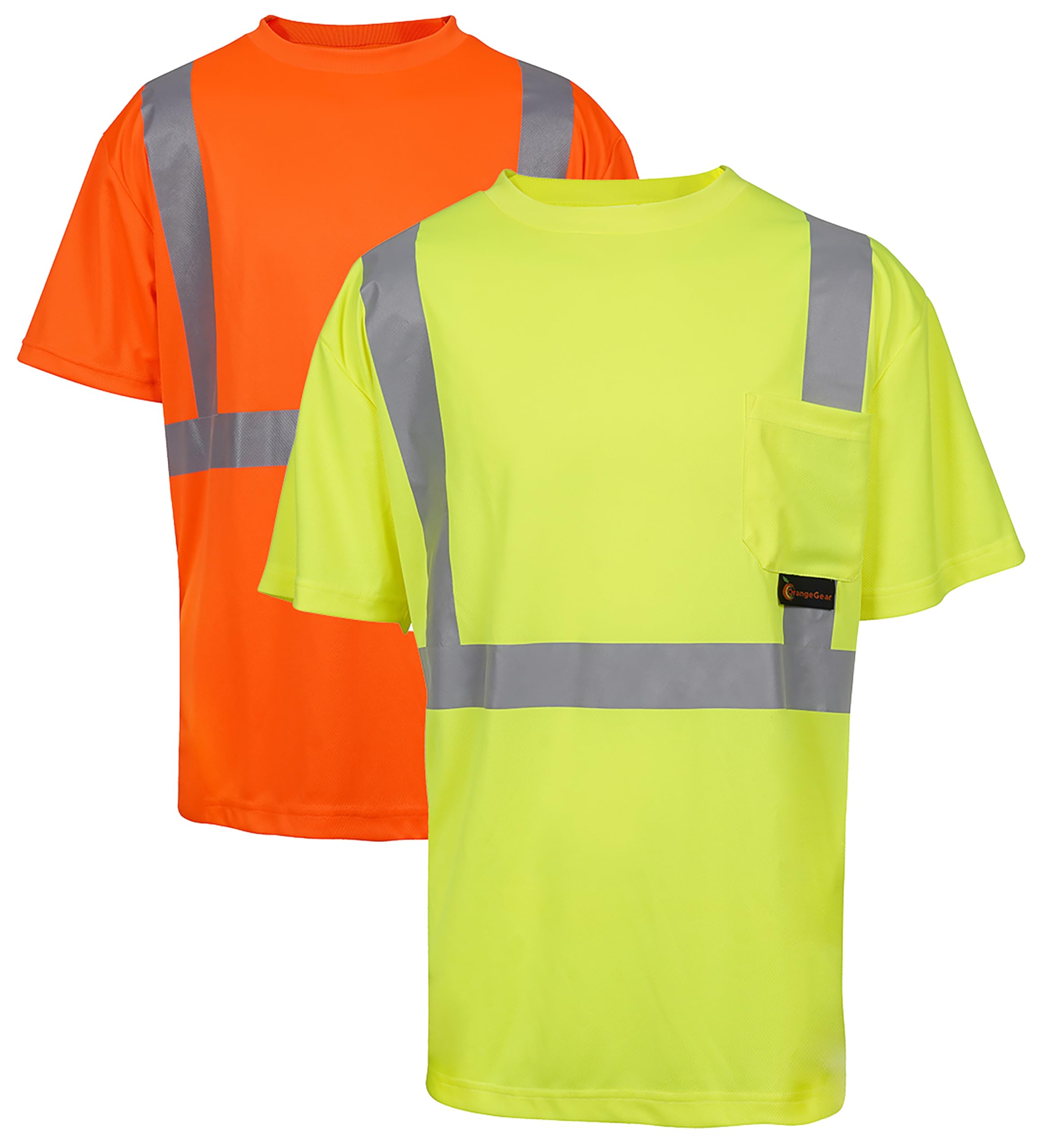 OrangeGear® Class 2 Short Sleeve High Visibility Reflective Moisture Wicking T-Shirt (5 Pack) (US, Alpha, Medium, Regular, Regular, Lime)