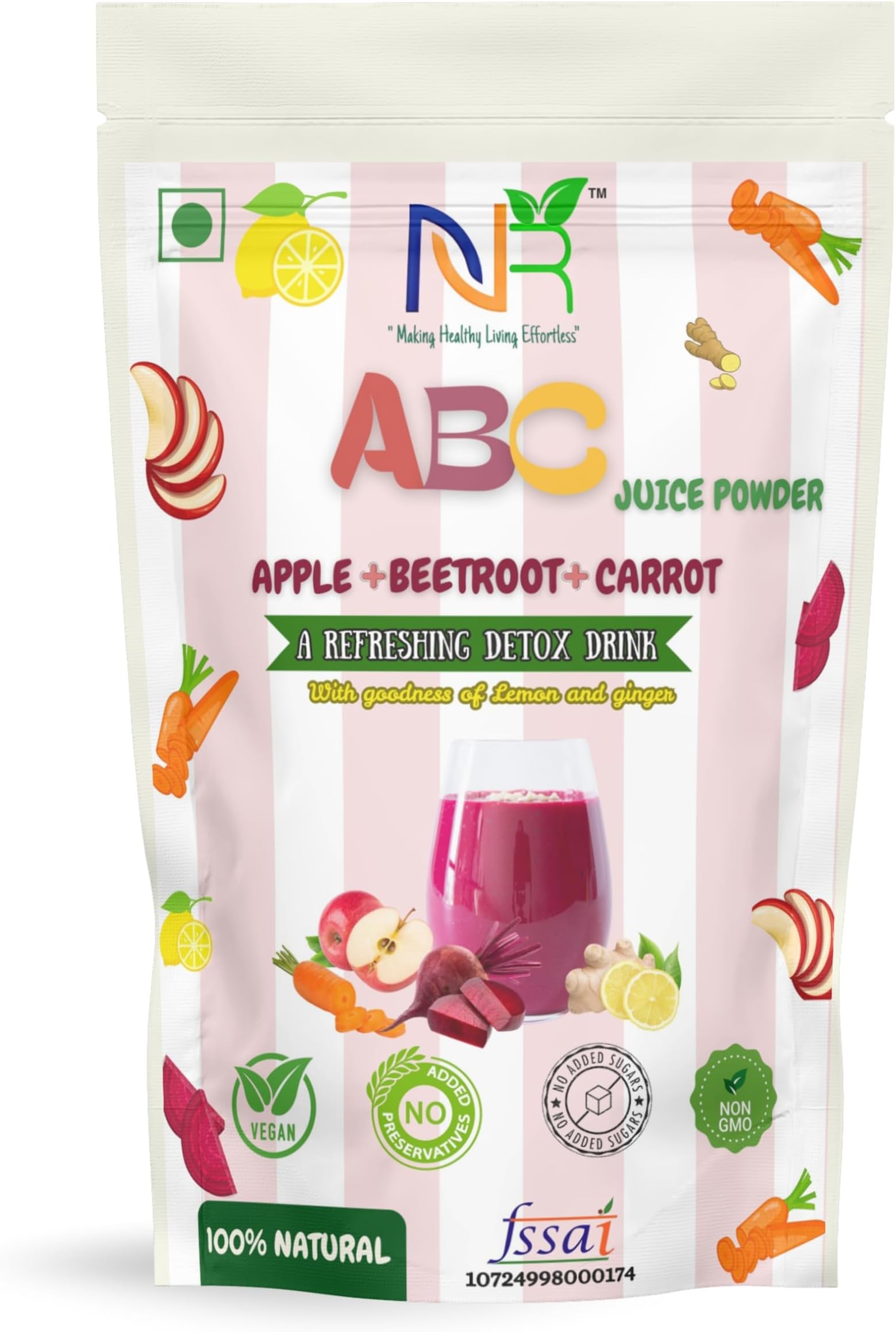 - ABC Juice Powder (200.0 Gram), Apple Beetroot Carrot Detox Drink Mix with Lemon and Ginger, Vegan, 100% Natural ,Instant Blend for Heart, Digestion, Skin & Energy Boost | No Added Sugar, No addedColor, No added Salt, No added Preservatives | Refreshing Beetroot, Apple & Carrot,Ginger, lemon Superfood