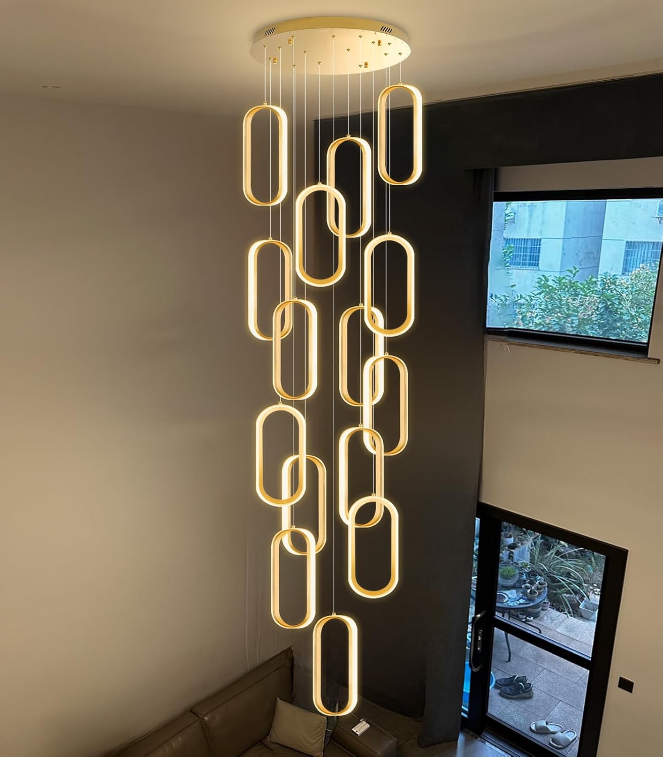15 Ring Modern Chandelier Glam Chandelier LED Dimmable for Staircase Enterway Ceiling Chandeliers for Villa Foyer Living Room Gold
