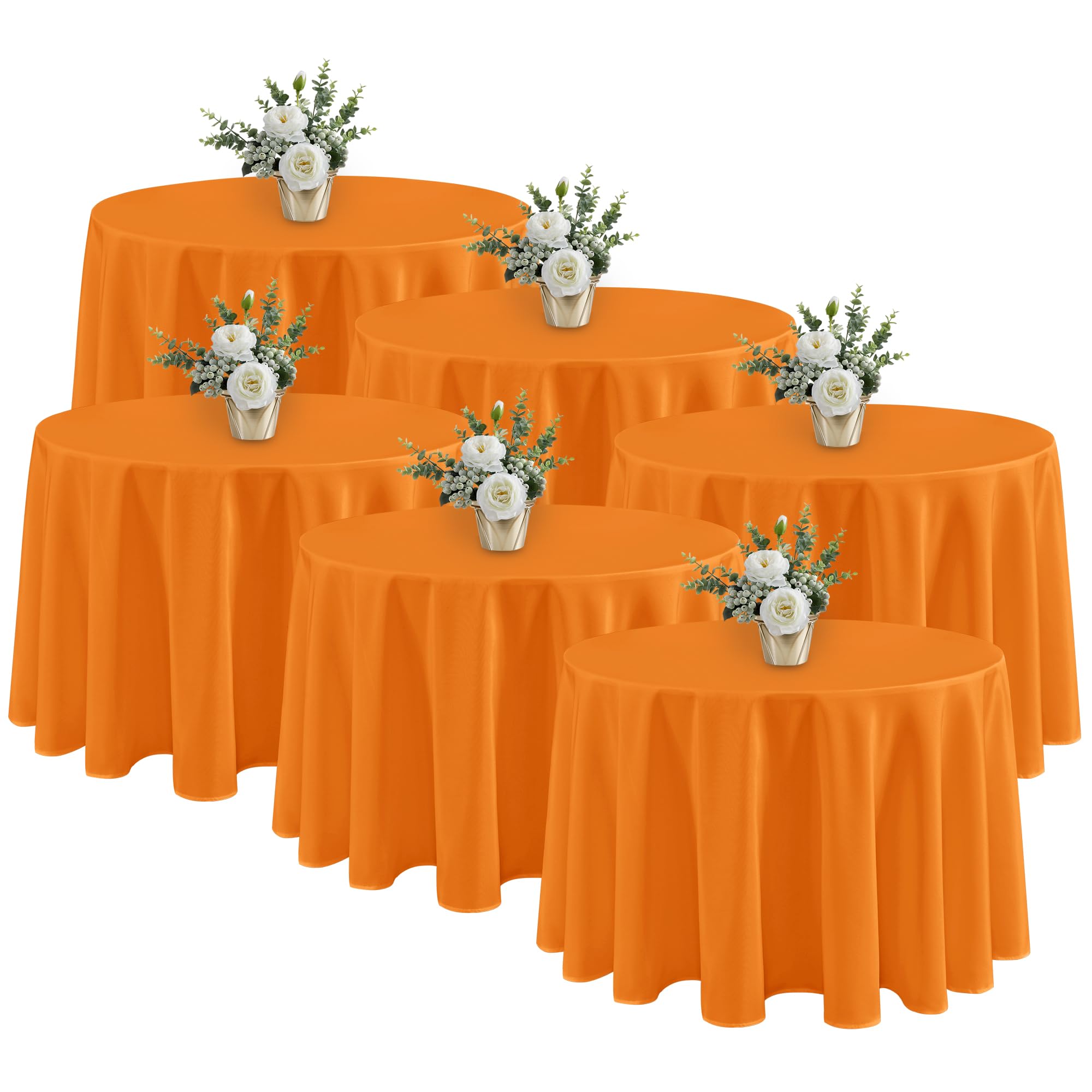 Fitable 6 Pack Orange Tablecloths 108 Inch Round for 36"-84" Tables