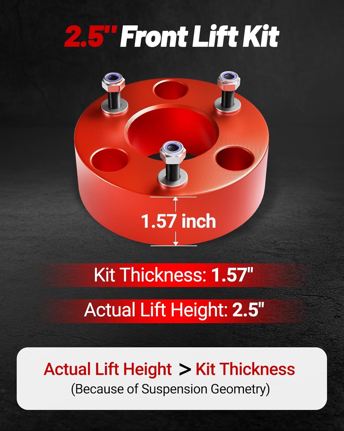 EVIL ENERGY 2.5" Leveling Lift Kit Compatible with 2006-2024 Ram 1500 (4WD Only), 2005-2011 Dakota (2WD Only), 2.5 inch Front Suspension Forged Strut Spacers Red
