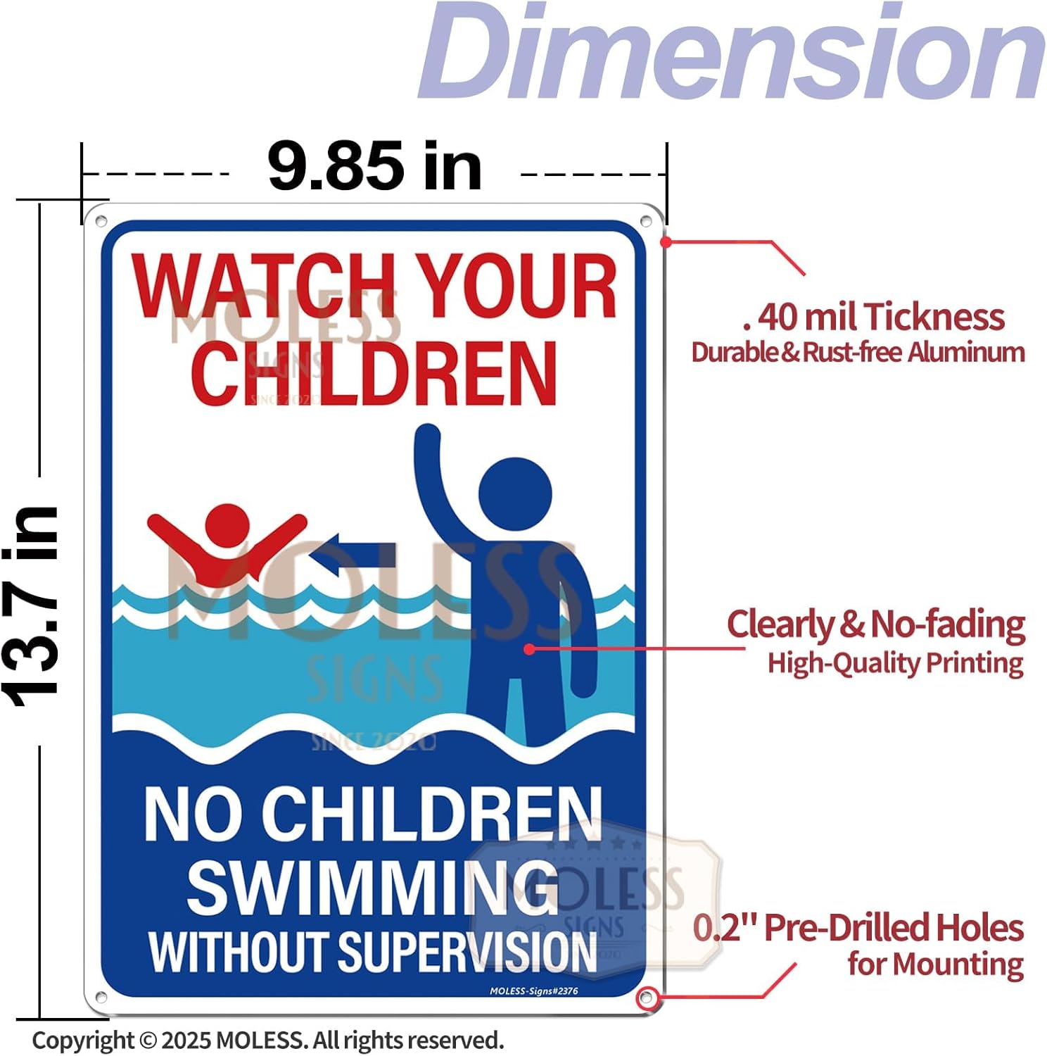 Pool Signs Bundles - 8Pack 14x10 Inches Pool Signs, PSP-2302| PSP-2402| PSP-2403| PSP-2501, Durable 0.040 Aluminum Weatherproof & UV Protected, Easy to Mount for Pool Safety
