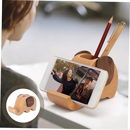 Miniatura 4 de STOBOK Lindos accesorios de escritorio de oficina Soporte de teléfono celular Animal Elefante Decoración Woodsy Animales de madera Soporte para