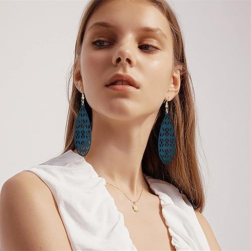 Miniatura 4 de Aretes colgantes únicos hechos a mano, bohemios, ligeros, vintage, grandes, de madera, huecos, bohemios, hipoalergénicos, geométricos, de madera
