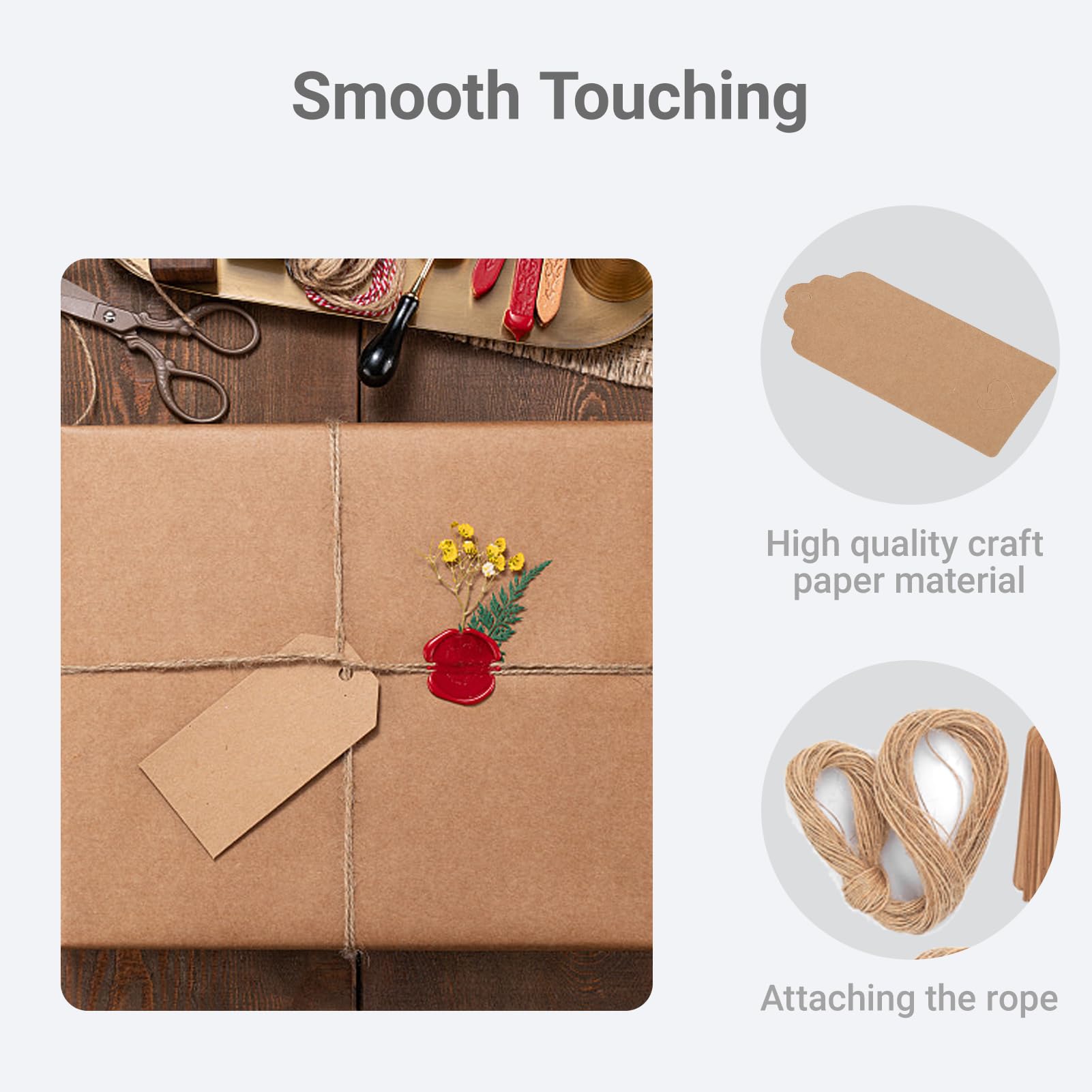 200pcs Price Basket Tags Gift Hang Double Sided Available Kraft Tags Large Marking Brown Kraft Paper with String Attached for Handmade Items Yard Sale 4x9cm - Image 2