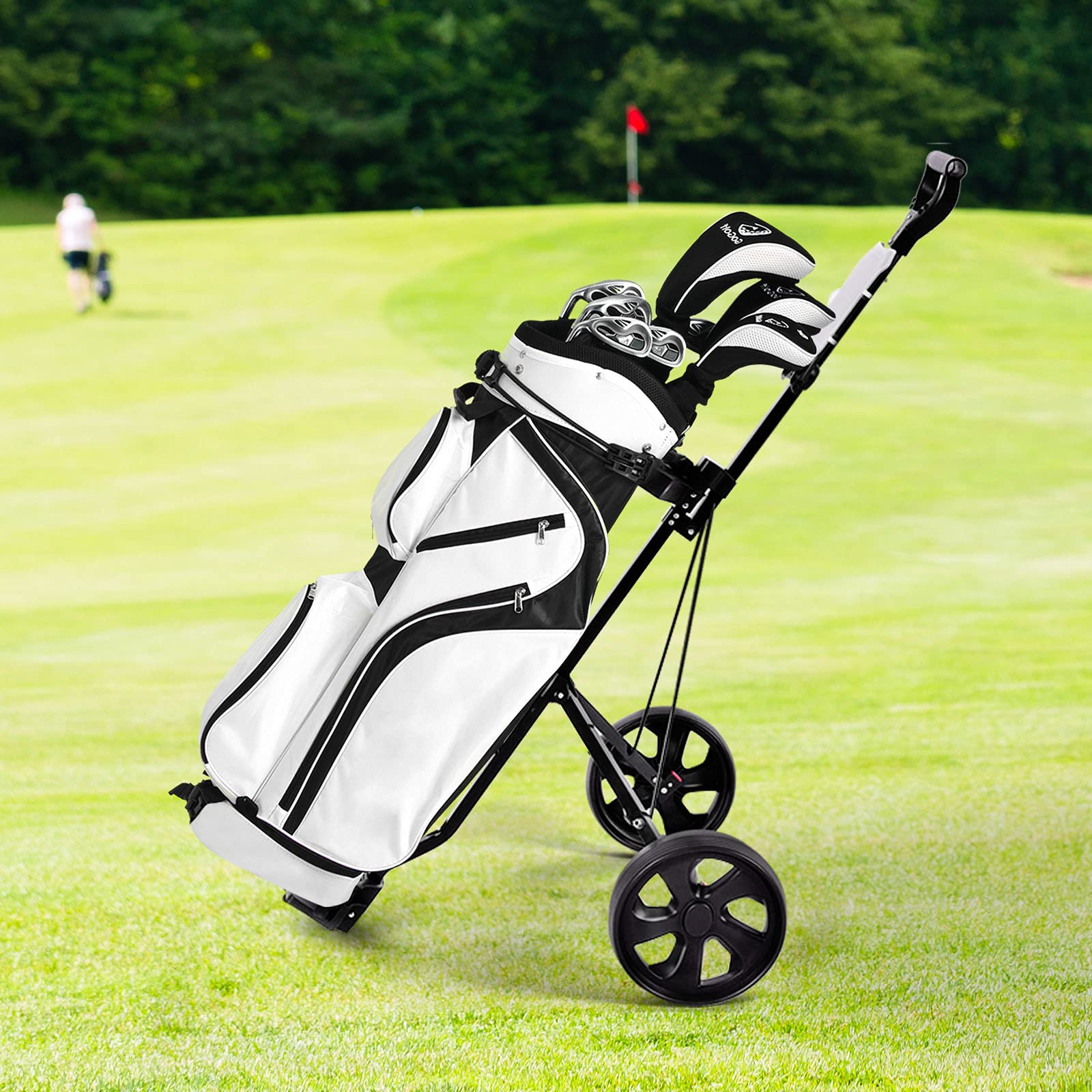 COSTWAY Carrito de Golf Plegable con 2 Ruedas, Estructura de Metal, Negro